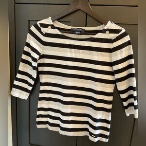 💕🩶 Tommy Hilfiger Women Coastal Preppy Black and White Striped Top Sz S EUC